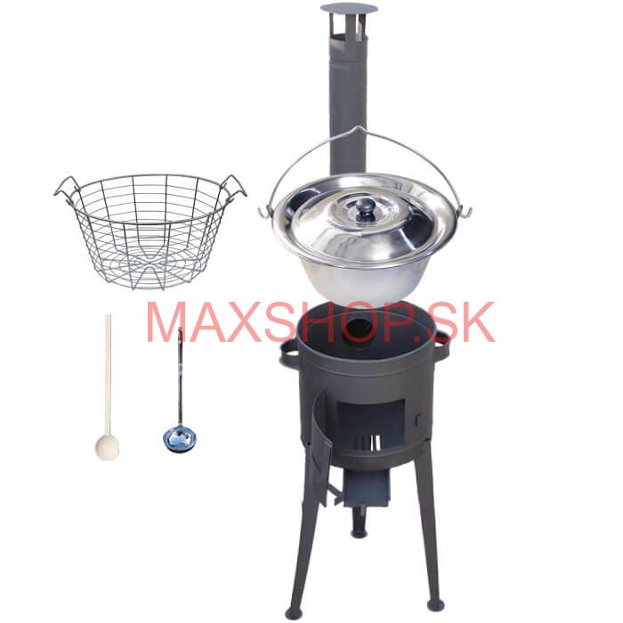 Nerezový kotlík 20 L (1,2 mm) + drôtený kôš + vysoká žiaruvzdorná kotlina 42 PLUS 600
