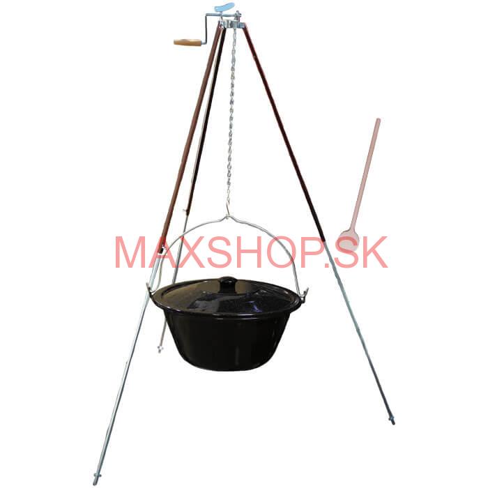 Smaltovaný kotlík 16 L (1,2 mm) + teleskopická trojnožka s poistnou kladkou + pokrievka