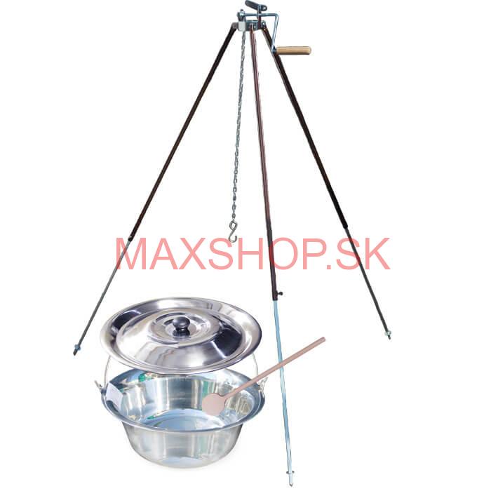 Antikorový kotlík 15 L (1,2 mm) + teleskopická trojnožka s poistnou kladkou + pokrievka