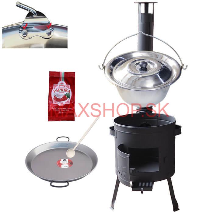 Zosilnený nerezový kotlík 15 L (0,8 mm) + Paella oceľová panvica + nízka žiaruvzdorná kotlina 36 cm PLUS 600