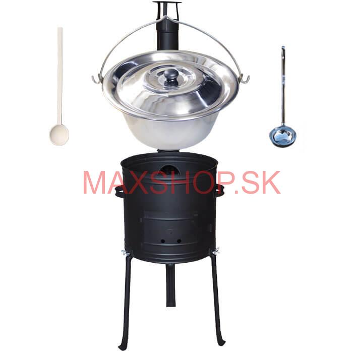 Antikorový kotlík 15 L (1,2 mm) + kovová kotlina s vysokými nožičkami 36 cm + vareška a naberačka