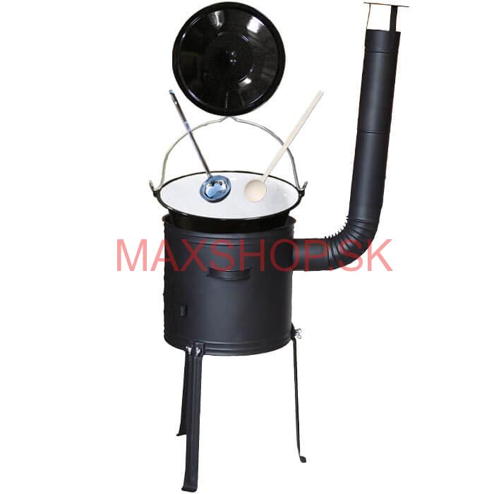 Smaltovaný kotlík 13 L (1,2 mm) + kotlina s vysokými nožičkami 36 cm, žiaruvzdorná farba Plus 700 + vareška a naberačka