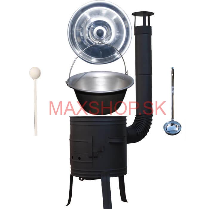 Nerezový kotlík 10 L (1,5 mm) + nízka žiaruvzdorná kotlina 33 cm PLUS 700 + vareška a naberačka