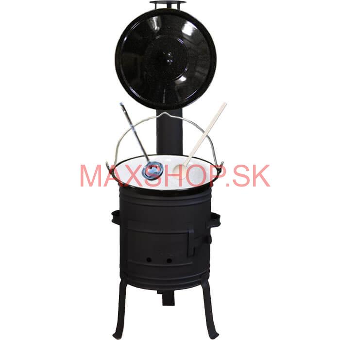 Smaltovaný kotlík 10 L (1,2 mm) + nízka žiaruvzdorná kotlina 33 cm PLUS 700 + vareška a naberačka