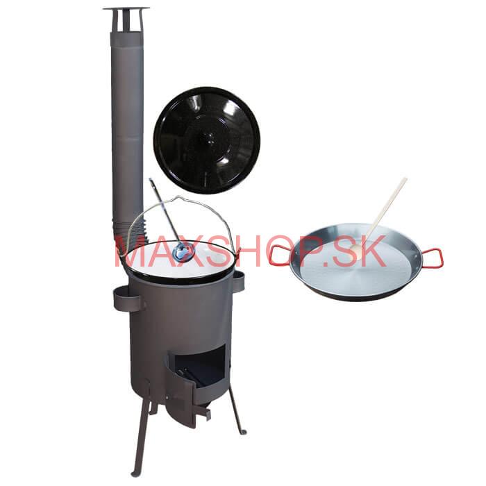 Smaltovaný kotlík 16 L + Paella oceľová panvica 42 cm + žiaruvzdorná kotlina 39 PLUS 600 s roštom na popol 4 mm