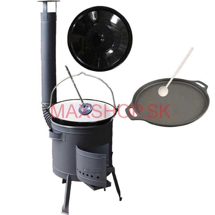 Smaltovaný kotlík 20 L (1,2 mm) + Liatinová panvica 43 cm + žiaruvzdorná kotlina 42 PLUS 600