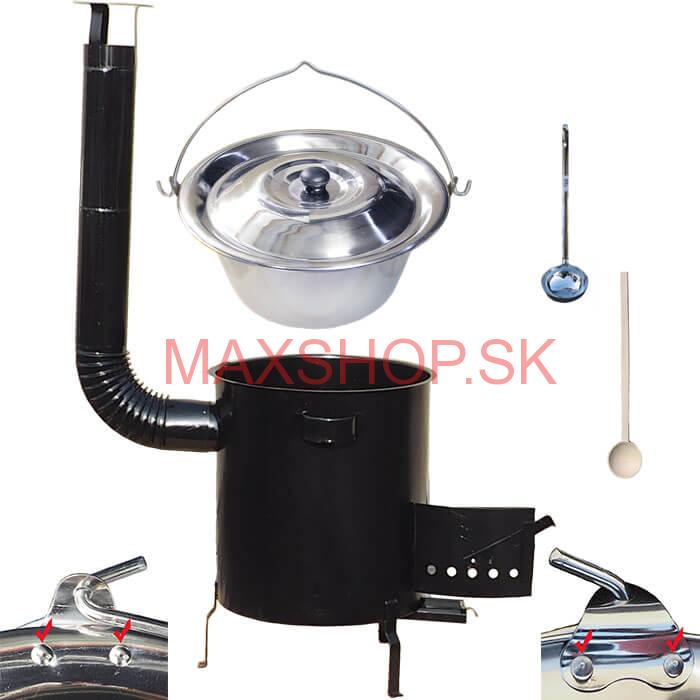 Nerezový kotlík 30 L (0,8 mm) zosilnený s nitmi + hrubostenná (1,5 mm) kovová kotlina 45 STRONG