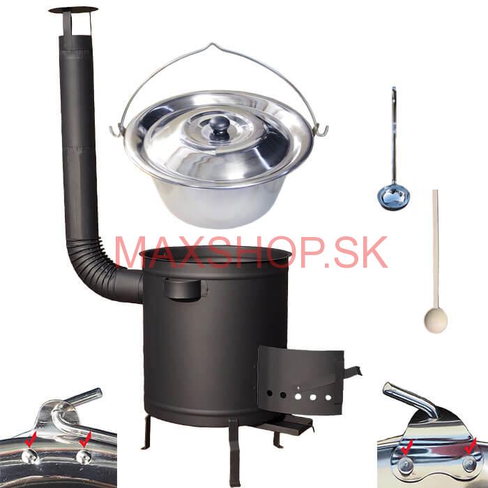Nerezový kotlík 15 L (0,8 mm) zosilnený s nitmi + hrubostenná (1,5 mm) žiaruvzdorná kotlina 36 PLUS 600