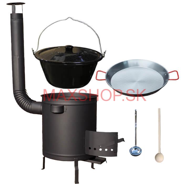 Smaltovaný kotlík 13 L (1,2 mm) + Paella panvica 38 cm + hrubostenná (1,5 mm) žiaruvzdorná kotlina (1,5 mm) 36 PLUS 600