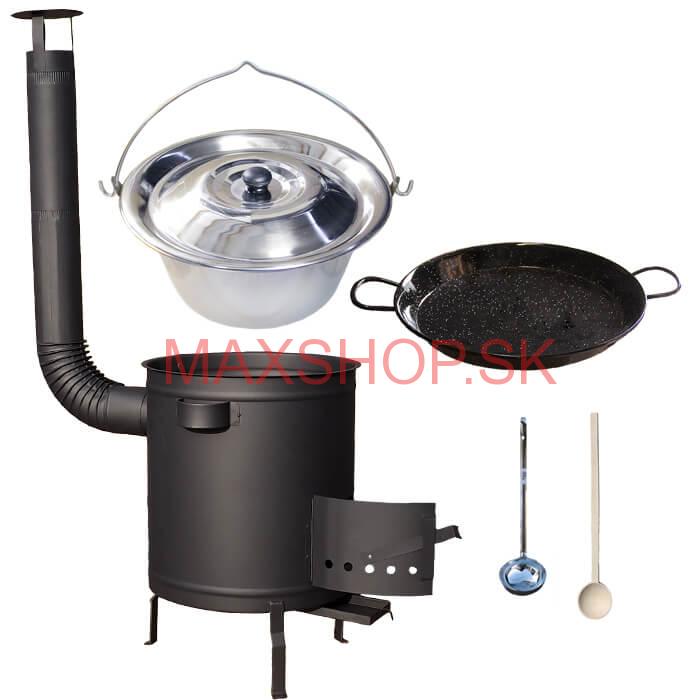 Nerezový kotlík 14 L (0,8 mm) + Paella panvica 38 cm + hrubostenná (1,5 mm) žiaruvzdorná kotlina (1,5 mm) 36 PLUS 600