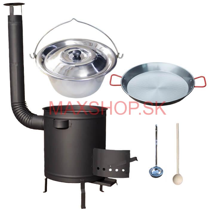 Nerezový kotlík 14 L (0,8 mm) + Paella panvica 38 cm + hrubostenná (1,5 mm) žiaruvzdorná kotlina (1,5 mm) 36 PLUS 600