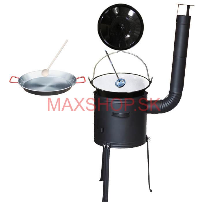 Smaltovaný kotlík 13 L (1,2 mm) + Paella panvica 38 cm + kotlina s vysokými nožičkami 36 cm, žiaruvzdorná farba Plus 700