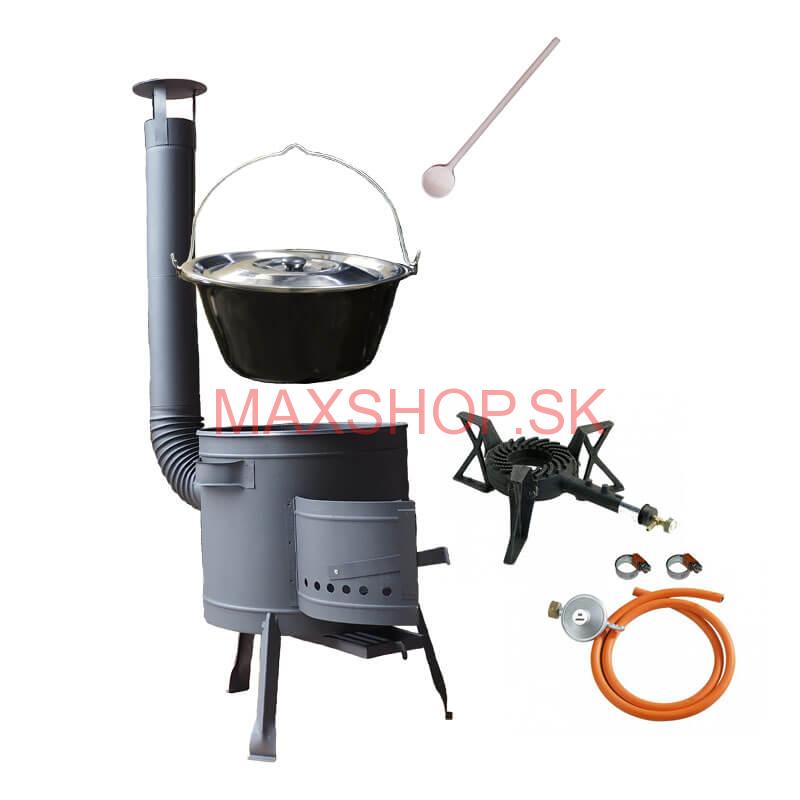 Smaltovaný kotlík (1,2 mm) 20 L + liatinový horák 5,5 kW + nízka kotlina 42 PLUS 600 + nerezová pokrievka INOX