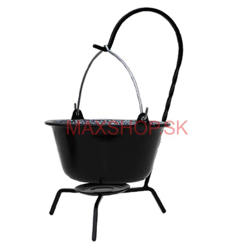 Servírovací kotlík na guláš smaltovaný čierny 0,8 l + stojan