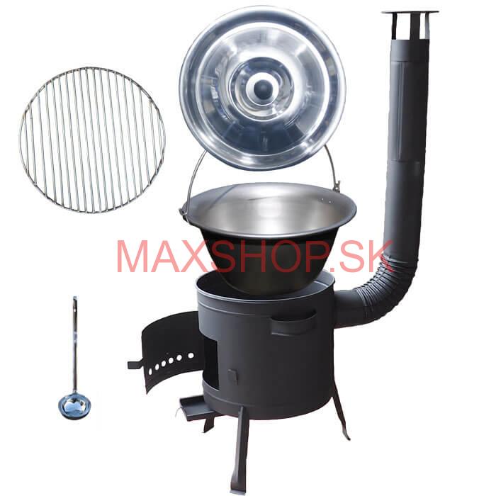 Nerezový kotlík 20 L (1,5 mm) + Nerezový rošt 45 cm + nízka žiaruvzdorná kotlina 42 cm PLUS 600