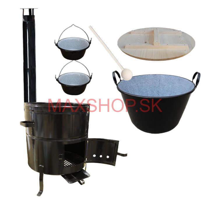 Zabíjačkový smaltovaný kotol 100 L + kovová kotlina 60 cm + 2 servírovacie kotlíky