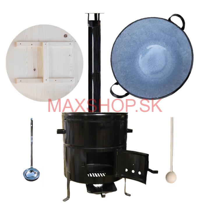 Smaltovaný kotol 100 L + kovová kotlina 60 cm + vareška a naberačka BIG PARTY