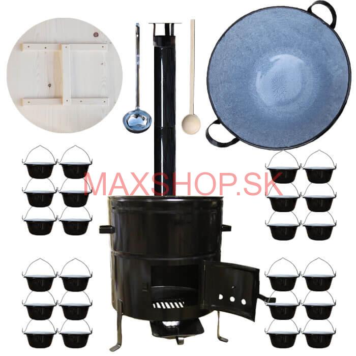 Smaltovaný kotol 100 L + servírovacie kotlíky (24 ks) + vareška a naberačka BIG PARTY