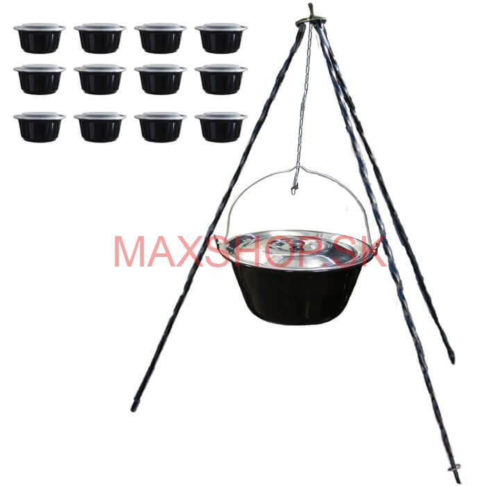 Smaltovaný kotlík 16 L + pokrievka + stojan + misky 12 ks