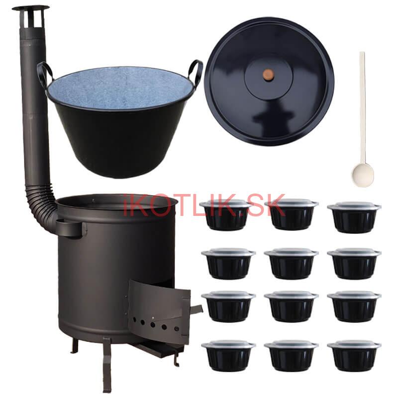 Smaltovaný kotol 60 L + hrubostenná kotlina 53 cm (1,5 mm) STRONG PLUS 600 + misky 12 ks