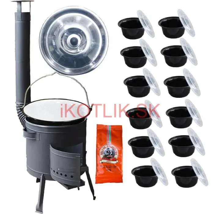 Smaltovaný kotlík 22 L (1,2 mm) + hrubostenná (1,5 mm) žiaruvzdorná kotlina BALKY STRONG 42 PLUS 600 + misky 12 ks + paprikové korenie na guláš 100 g