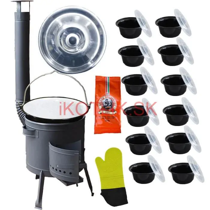 Smaltovaný kotlík 22 L (1,2 mm) + misky 12 ks + nízka žiaruvzdorná kotlina (1,0 mm) 42 PLUS 600