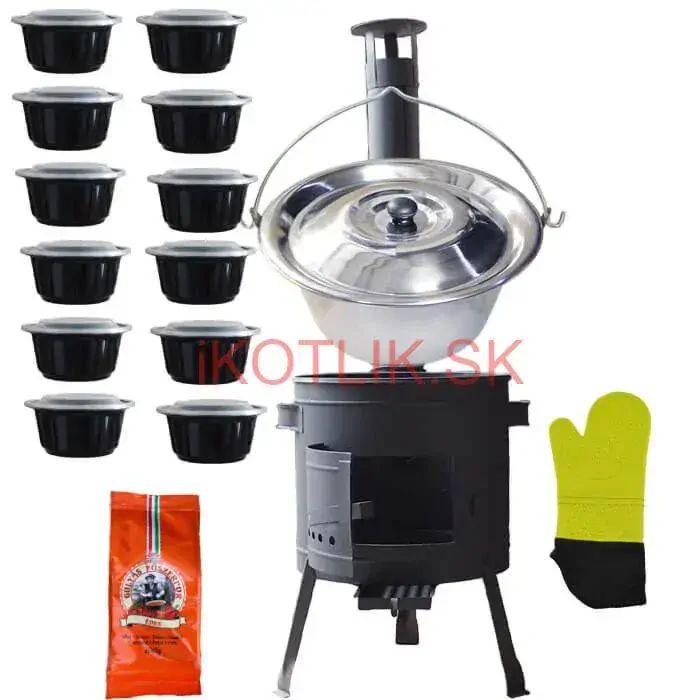 Nerezový kotlík 22 L (0,8 mm) + misky 12 ks + nízka žiaruvzdorná kotlina (1,0 mm) 42 PLUS 600