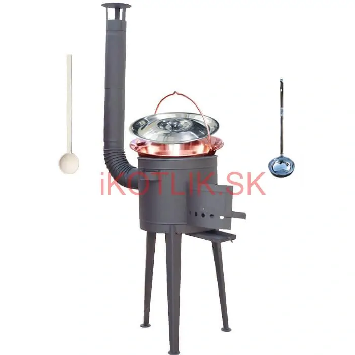 Medený kotlík 20 L (1,2 mm) + vysoká žiaruvzdorná kotlina (1,5 mm) HODO 42 cm PLUS 600 + vareška + naberačka