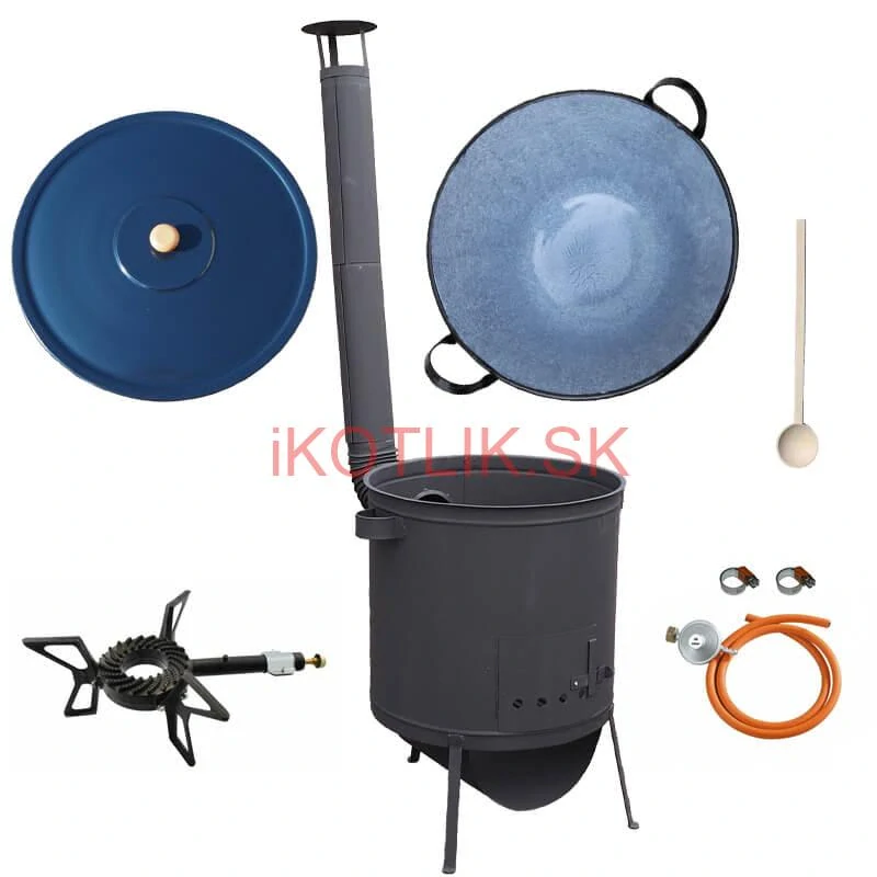 Smaltovaný kotol 60 L na zabíjačku + žiaruvzdorná kotlina 53 PLUS 600 4 MM + horák 7,5 kW + vareška