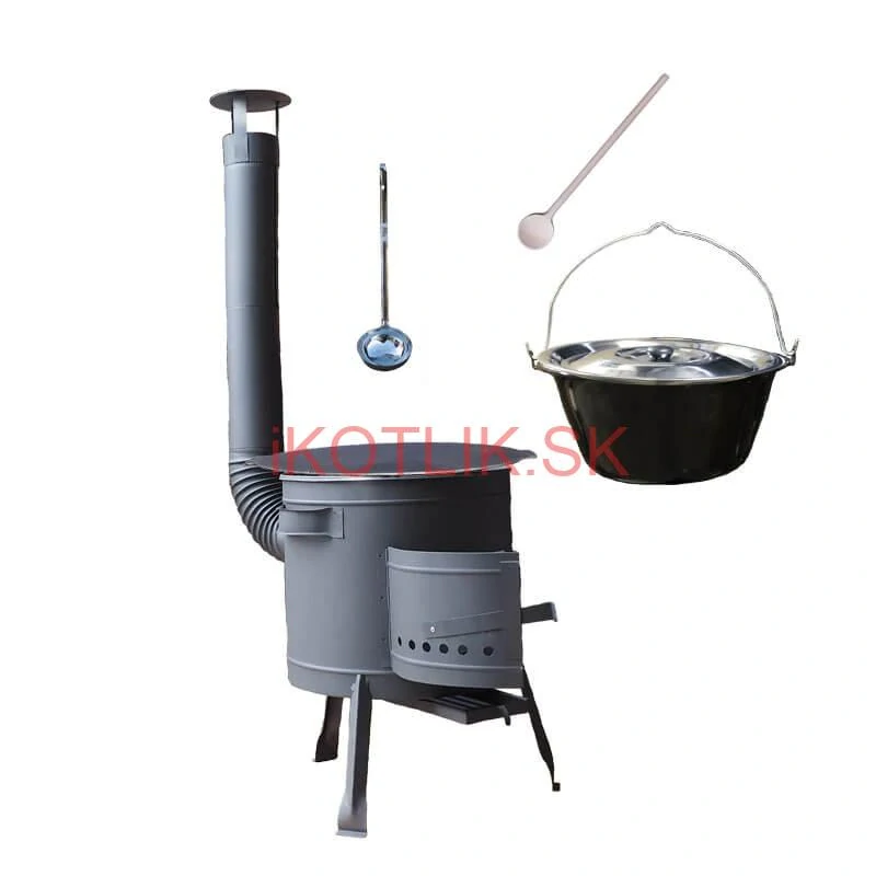 Smaltovaný kotlík 30 L + liatinová panvica 45 cm + nízka žiaruvzdorná kotlina 42 cm PLUS 600