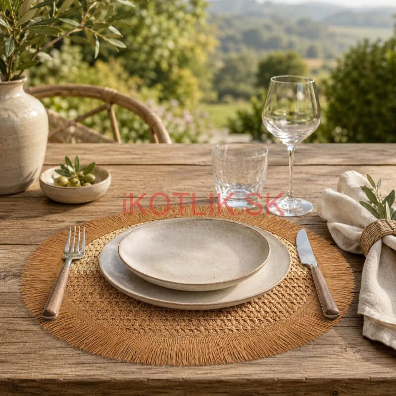 Okrúhla prírodná podložka pod tanier so strapcami 37 cm