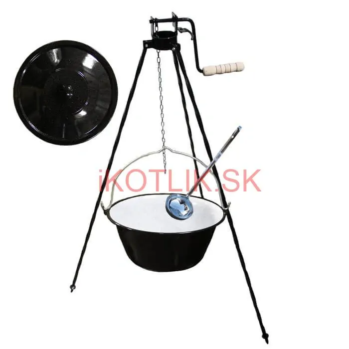 Smaltovaný kotlík 25 L + pokrievka + stojan s kladkou VAR