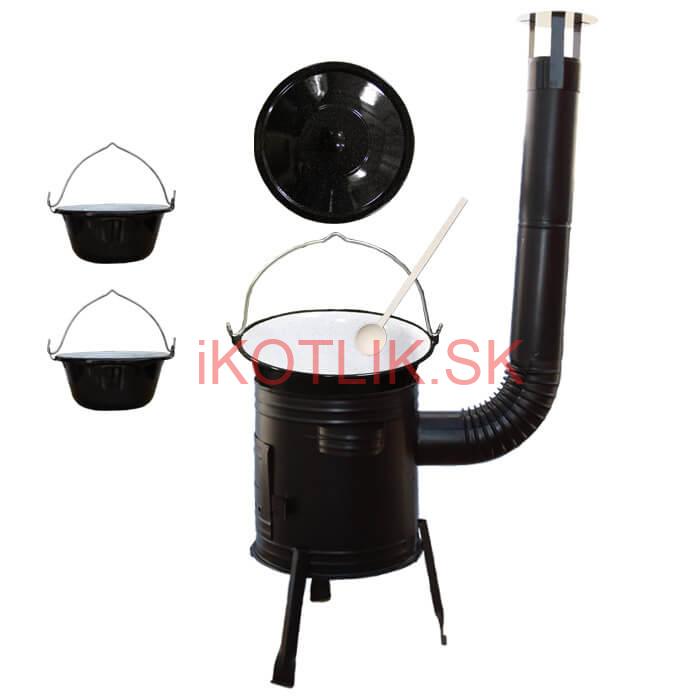 Smaltovaný kotlík 10 L (1,2 mm) + kovová kotlina 31 CLASSIC (KOV) + 2 smaltované servírovacie kotlíky 0,8 L