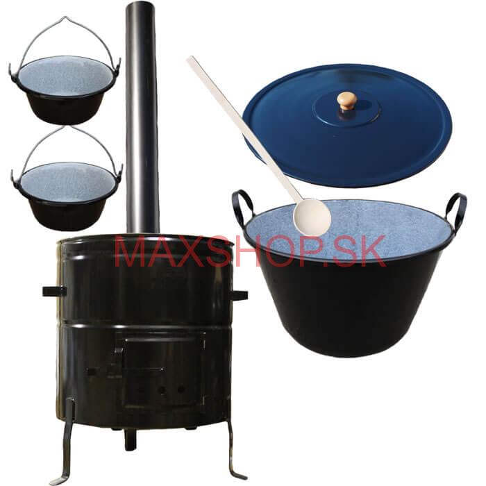 Zabíjačkový smaltovaný kotol 80 L + kovová kotlina 58 cm + 2 servírovacie kotlíky
