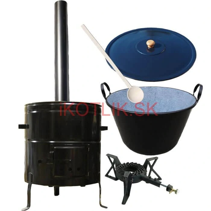 Zabíjačkový smaltovaný kotol 60 L + kovová kotlina 53 cm + horák 7 kW + dymovod