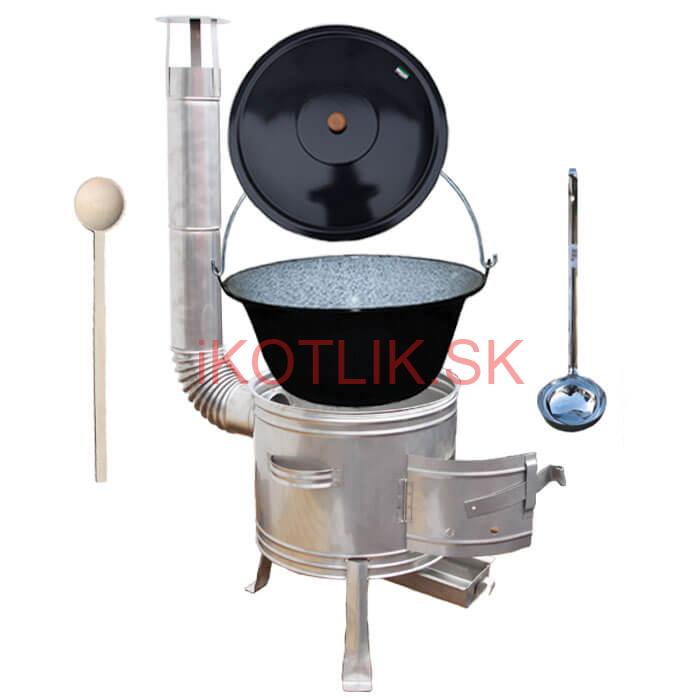 Smaltovaný kotlík 20 L (1,2 mm) + nerezová kotlina 42 cm + vareška a naberačka TOPLUX