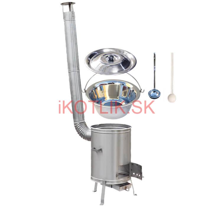 Antikorový kotlík 14 L (0,8 mm) + nerezová kotlina 36 cm + vareška a naberačka LUX