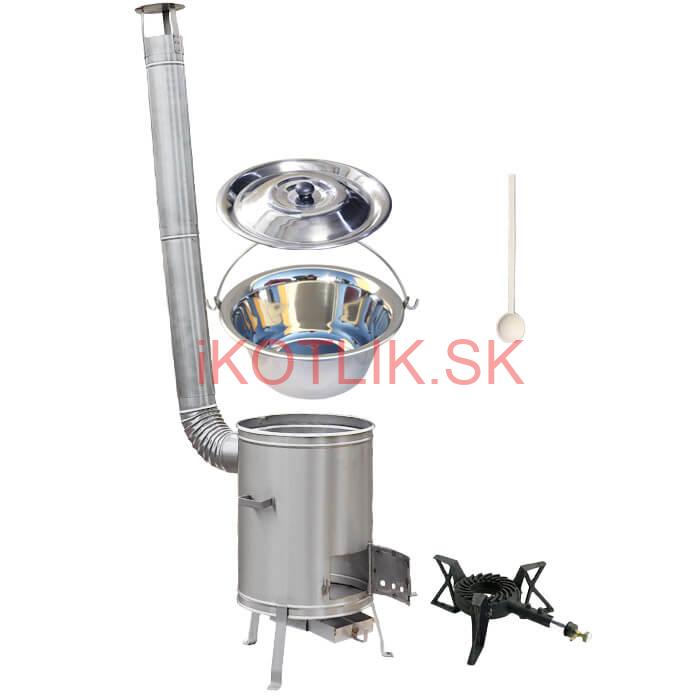 Antikorový kotlík 15 L (1,2 mm) + nerezová kotlina 36 cm + liatinový horák 7 kW, vareška LUX