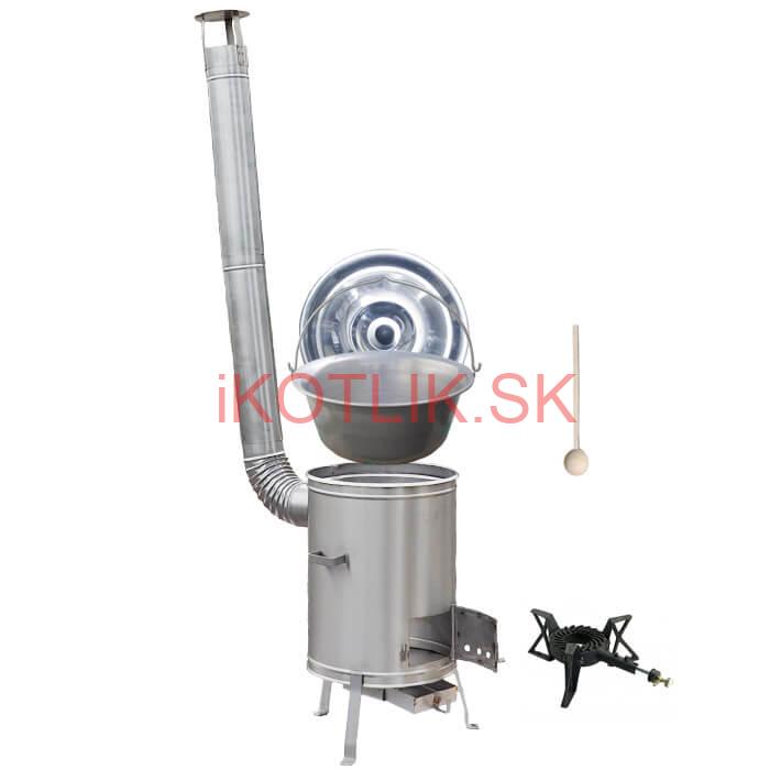 Nerezový kotlík 15 L (1,5 mm) + nerezová kotlina 36 cm + liatinový horák 7 kW, vareška LUX