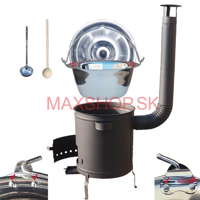 Nerezový kotlík 30 L (0,8 mm) zosilnený s nitmi + hrubostenná (1,5 mm) a žiaruvzdorná kotlina 45 PLUS 600