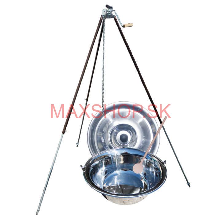 Antikorový kotlík 20 L (1,2 mm) + teleskopická trojnožka s poistnou kladkou + pokrievka