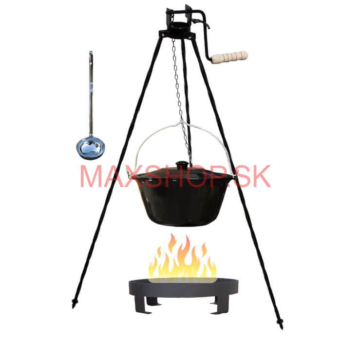 Smaltovaný kotlík 13 L (1,2 mm) + Ohnisko + stojan s kladkou VAR