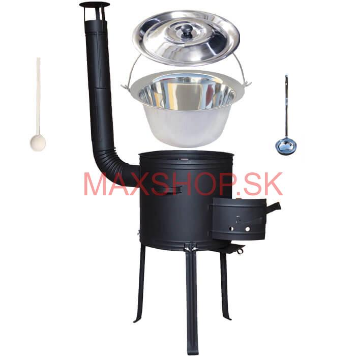 Antikorový kotlík 14 L (0,8 mm) + kovová kotlina s vysokými nožičkami 36 cm + vareška a naberačka