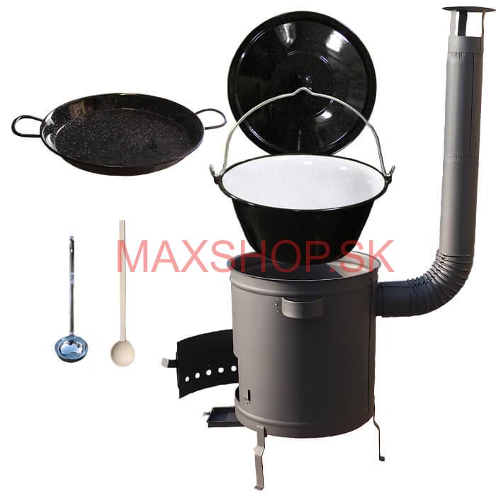 Smaltovaný kotlík 13 L (1,2 mm) + Paella panvica 38 cm + hrubostenná (1,5 mm) žiaruvzdorná kotlina (1,5 mm) 36 PLUS 600