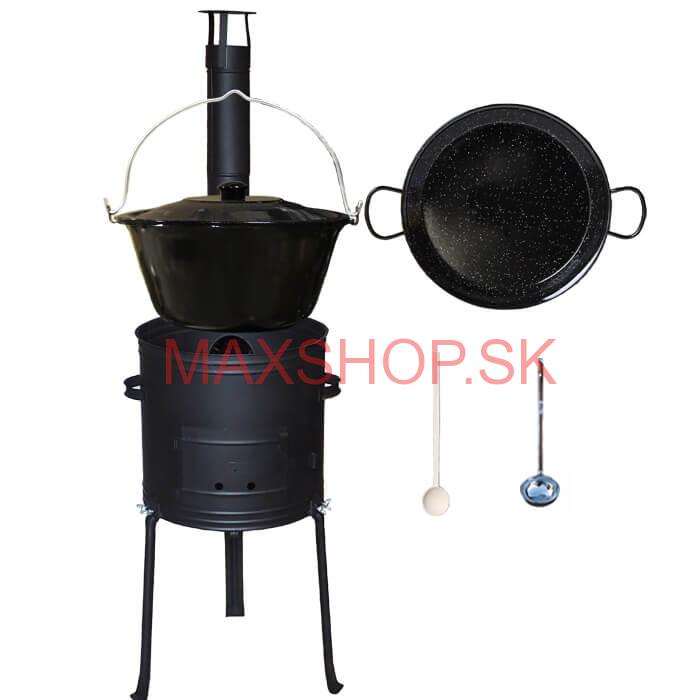 Smaltovaný kotlík 13 L (1,2 mm) + Paella panvica 38 cm + kotlina s vysokými nožičkami 36 cm, žiaruvzdorná farba Plus 700
