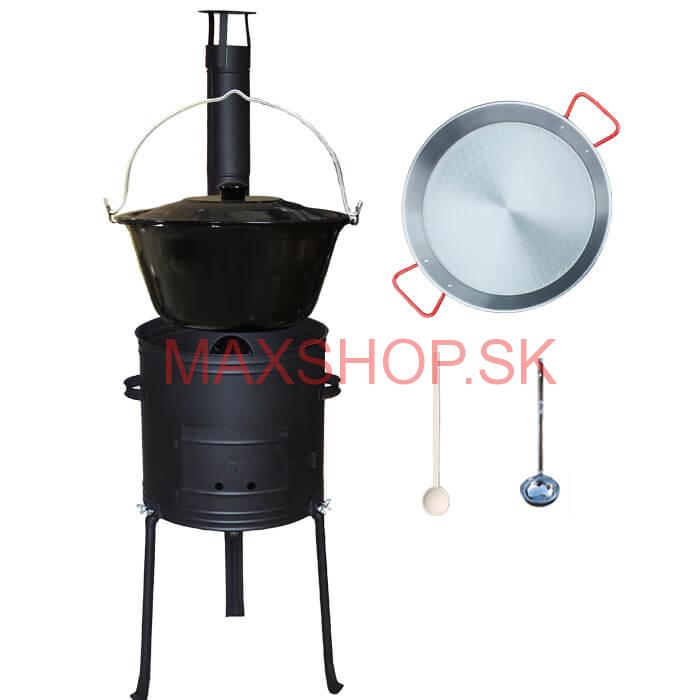 Smaltovaný kotlík 13 L (1,2 mm) + Paella panvica 38 cm + kotlina s vysokými nožičkami 36 cm, žiaruvzdorná farba Plus 700