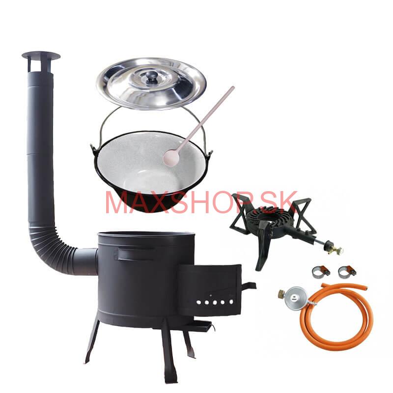 Smaltovaný kotlík (1,2 mm) 20 L + liatinový horák 5,5 kW + nízka kotlina 42 PLUS 600 + nerezová pokrievka INOX