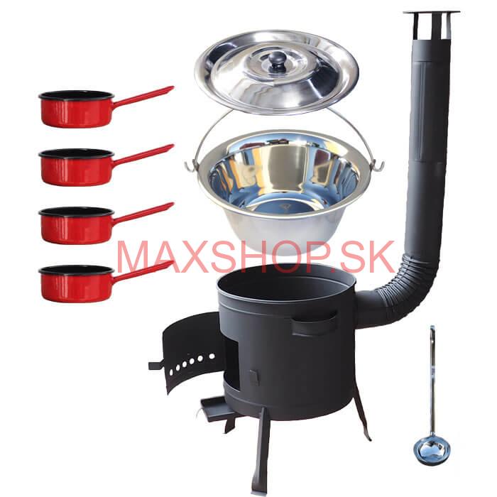 Nerezový kotlík 22 L (0,8 mm) INOX + smaltované rajnice 4 ks + nízka žiaruvzdorná kotlina 42 cm PLUS 600