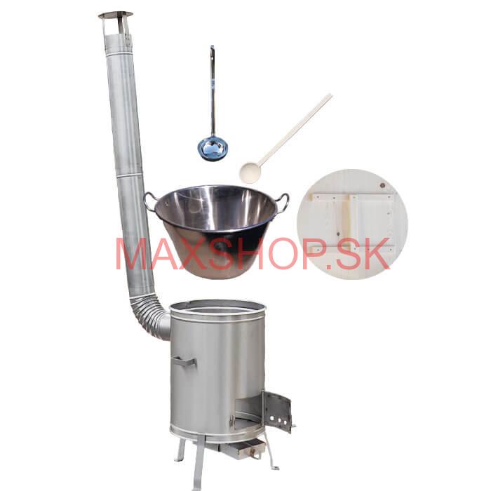 Zabíjačkový nerezový kotol 100 L + nerezová kotlina 60 cm + vareška a naberačka