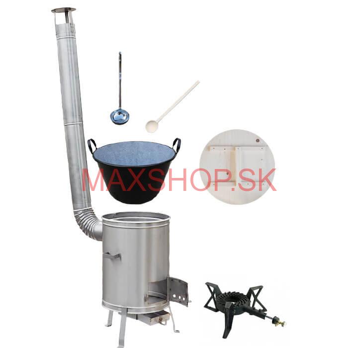 Zabíjačkový smaltovaný kotol 100 L + nerezová kotlina 60 cm + horák 7 kW + vareška a naberačka